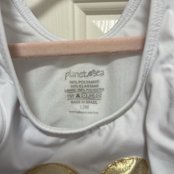 Planet Sea White One Piece Gold Heart Bathing Suit Size 12m - Picture 3 of 6